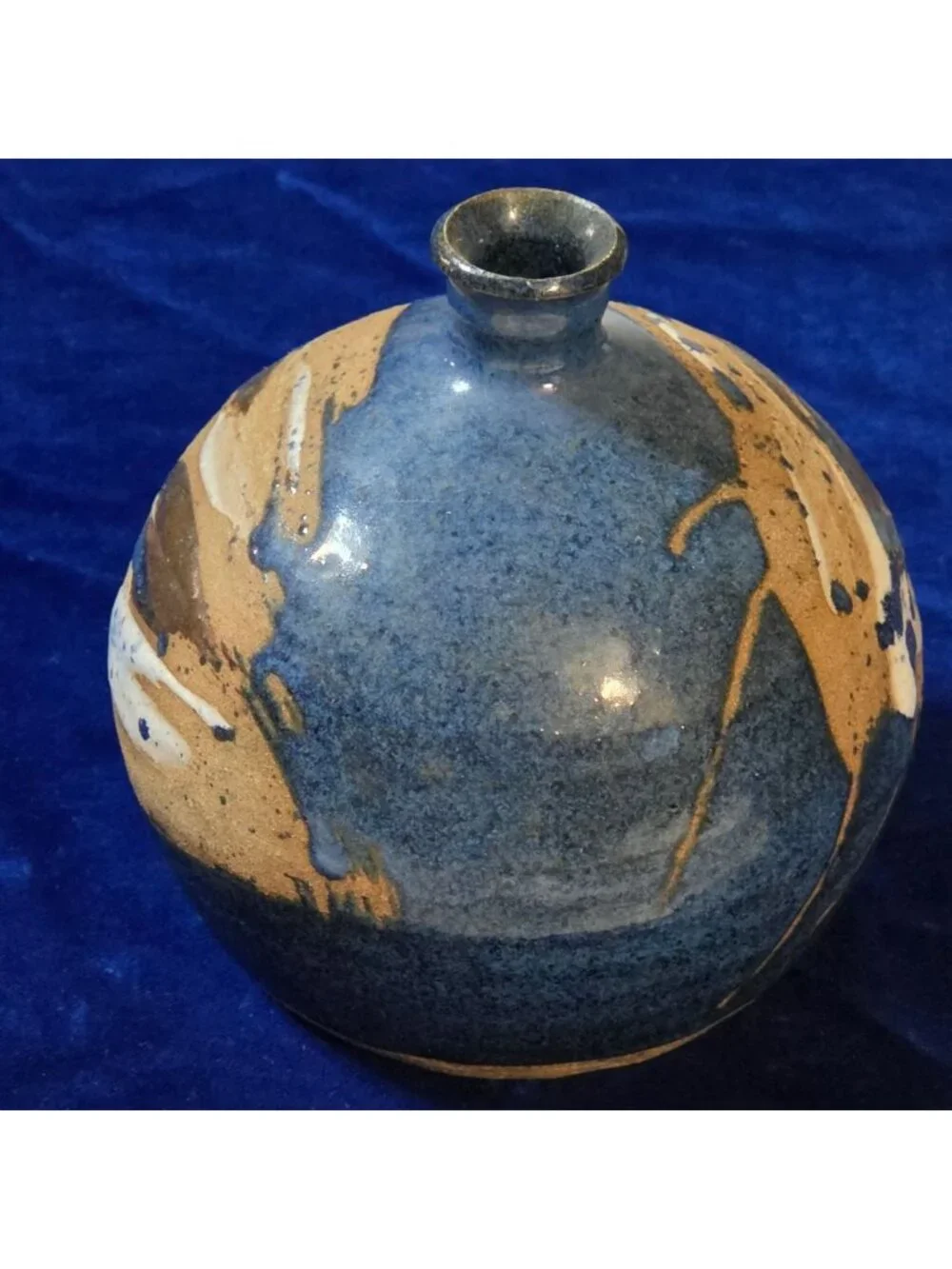 Vintage Bud Wilson Studio Pottery Weed Pot Vase Mid Century Blue Stoneware 5